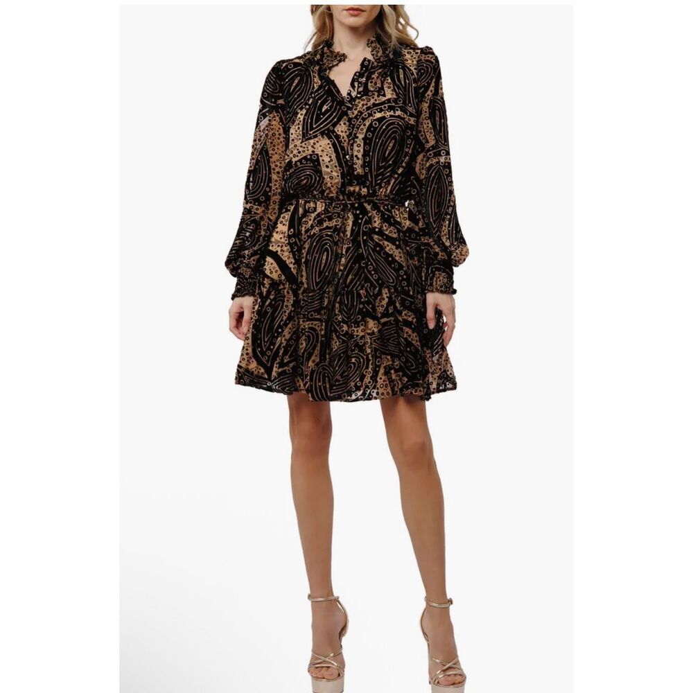 Ciebon Caren metallic abstract print long sleeve L dress